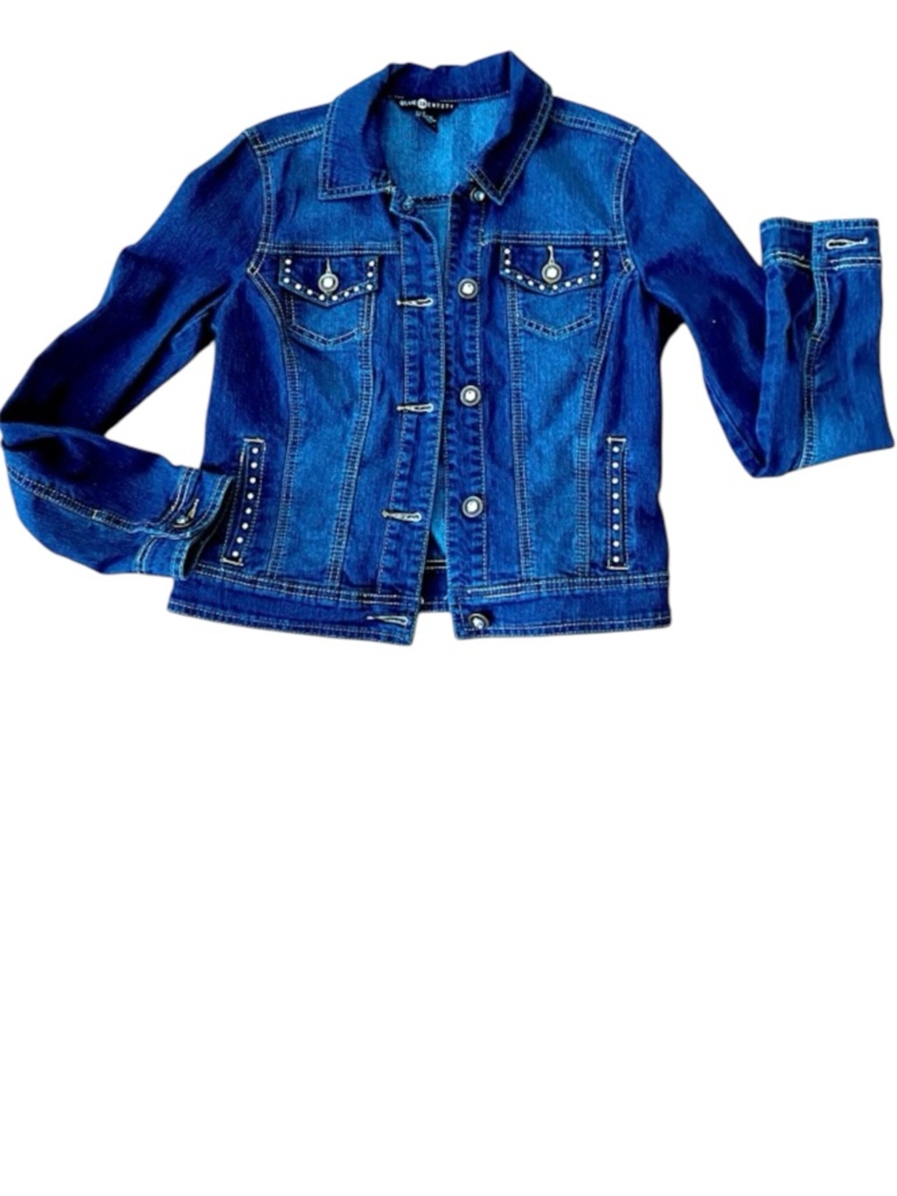BLUE IDENTITY DENIM JEANS JACKET SMALL EMBELLISHMENTS Rhinestone Studded